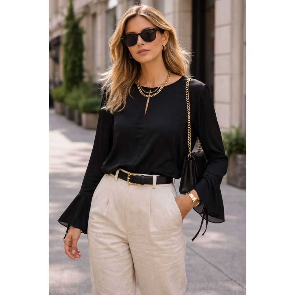 DISSH Black Long Bell Sleeve Blouse Top Shirt  Women's Size 2